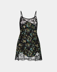 Lost Paradise Chemise in BLACK PRINT. Flat lay front view