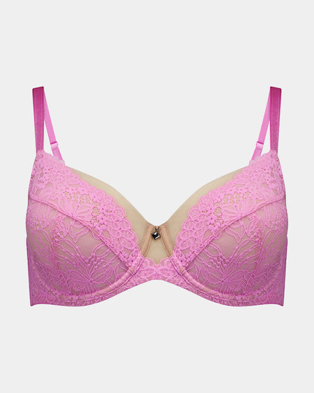 Enchantment Underwire Bra in BUBBLEGUM PINK. Flat lay front view