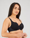 Model wears Laurel Underwire Bra in BLACK. On body side view