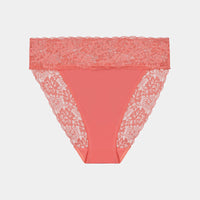Lace Trim High Cut Brief in TEA ROSE. Flat lay front view