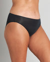 Model wears Au Naturel High Cut Brief in BLACK. On body side view