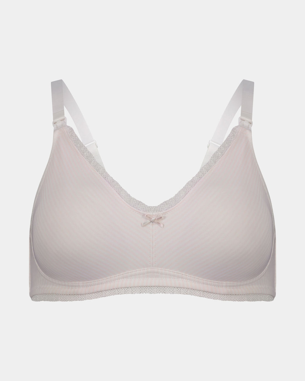 Elodie Maternity Bra in CRADLE PINK STRIPE. Flat lay front view