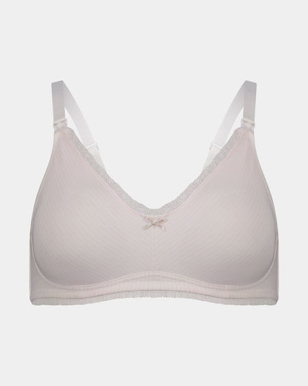Elodie Maternity Bra in CRADLE PINK STRIPE. Flat lay front view