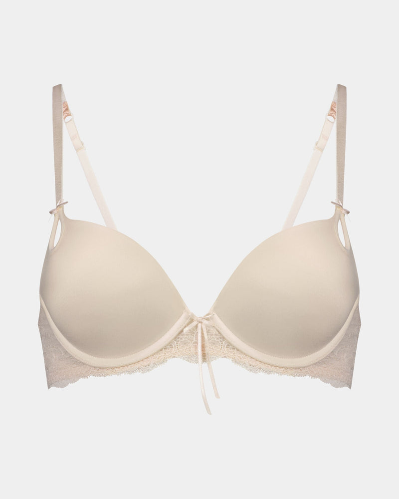Keyhole Push Up Bra in PRISTINE/SILVER PEONY. Flat lay front view