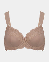 Twilight Express Underwire Bra in LATTE. Flat lay front view