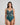 Model wears Margot Estelle Bodysuit in MEDITERRANEA. On body front view