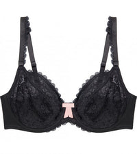 Ece Queen Underwire Bra in BLACK/SOFT PINK. Flat lay front view