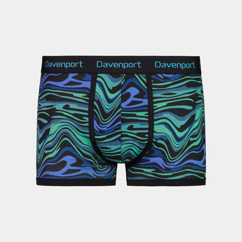 Bodyfit Mens Trunk in PSYCHEDELIC WAVE PRINT. Flat lay front view