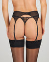 Model wears Romilly Suspender in BLACK. On body back view