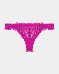 My Fit Lace Thong in FANTASY FUCHSIA. Flat lay front view