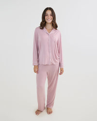Bamboo Bliss Long Sleeve PJ Top in PALE MAUVE. Flat lay back view