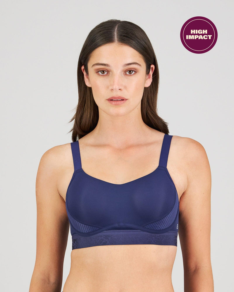 Model wears Bendon Breathe Contour Bra in MEDIEVAL/RAINFOREST. On body front view