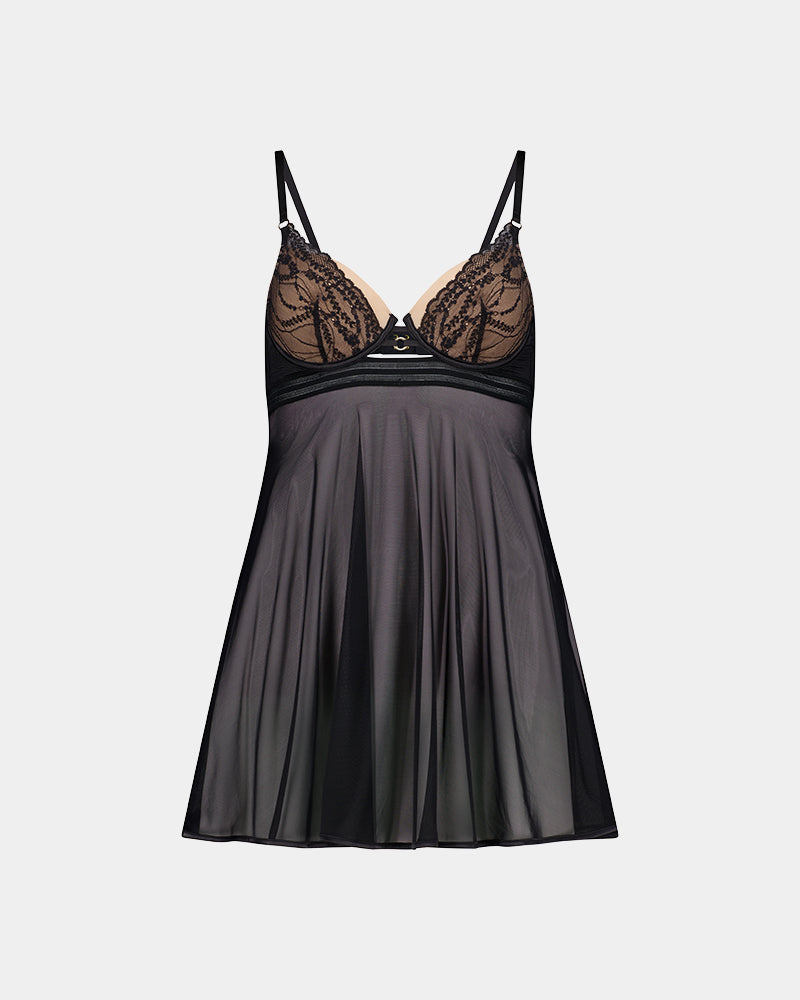 Ava Rose Babydoll in BLACK. Flat lay front view