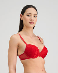 Model wears Florence Push Up Bra in SALSA. On body side view