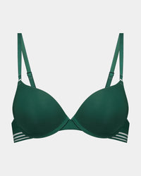 Stripe Elastic & Papertouch Push Up Bra in RAIN FOREST. Flat lay front view