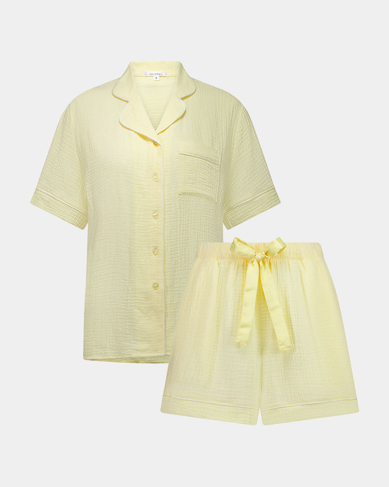 Bonbon Short Pj Set in TRANSPARENT YELLOW. Flat lay front view
