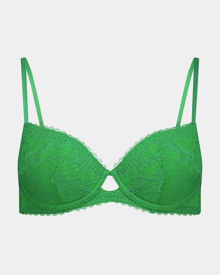 Lucie Contour Bra in PARADISE GREEN. Flat lay front view