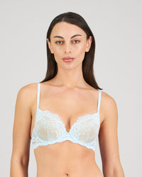 Model wears My Fit Lace Push Up Bra in OMPHALODES. On body front view