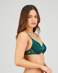 Model wears Lucille Underwire Bra in RAIN FOREST. On body side view