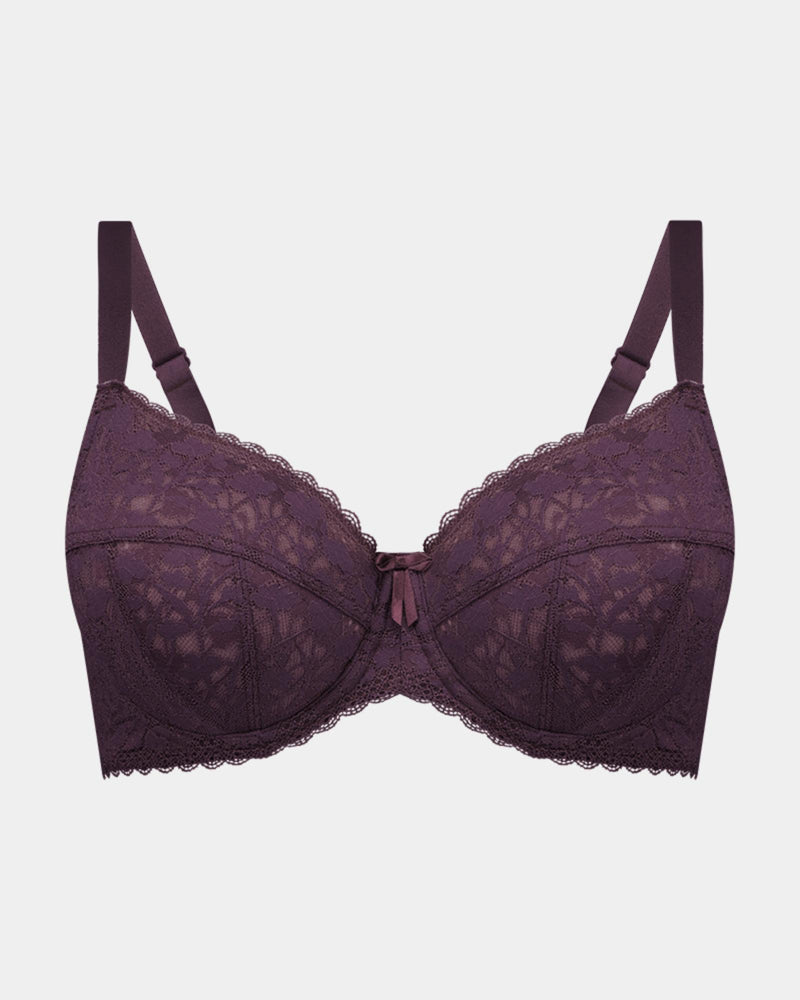 Hazel Underwire Bra in PLUM PERFECT. Flat lay front view