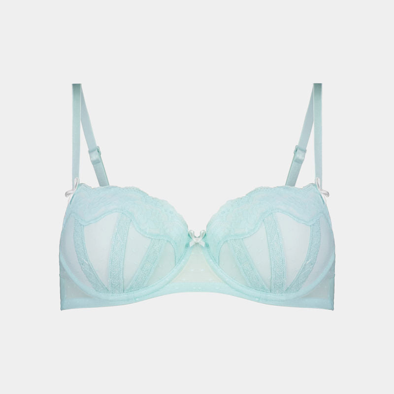 Giselle Contour Bra in BLUE LIGHT/WHITE. Flat lay front view