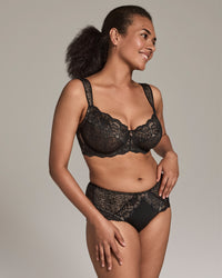 Midnight Express Underwire Bra in BLACK. Flat lay back view