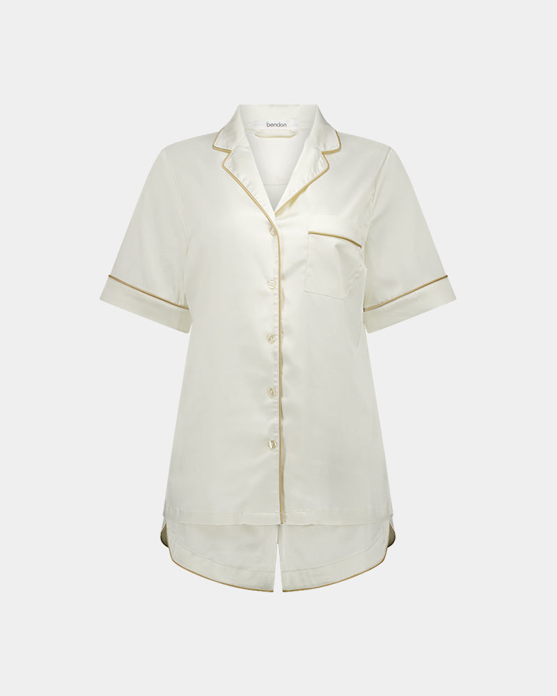 Holly Short PJ in IVORY. Flat lay front view