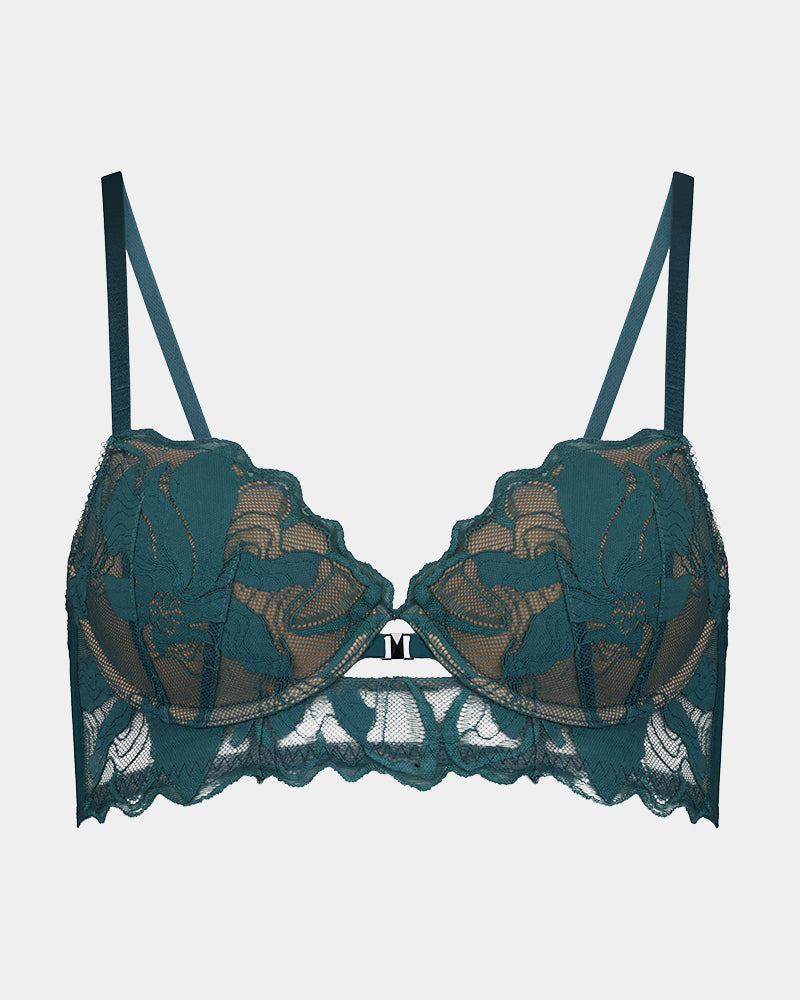 Margot Estelle Contour Long Line Bra in MEDITERRANEA. Flat lay front view
