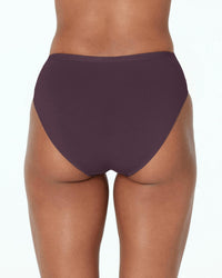Model wears Body Cotton High Cut Brief in PLUM PERFECT. On body back view