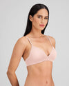 Model wears Simply Seamless Wire Free Bra in SILVER PINK. On body side view