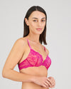 Model wears My Fit Lace Push Up Bra in FANTASY FUCHSIA. On body side view