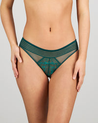 Model wears Lucille Bikini in RAIN FOREST. On body front view