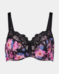 Wild Violet Underwire Bra in TANGLED GARDEN PRINT. Flat lay front view