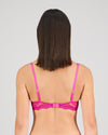Model wears My Fit Lace Push Up Bra in FANTASY FUCHSIA. On body back view