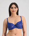 Model wears Juniper Underwire Bra in SURF THE WEB. On body front view