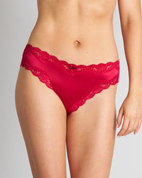 Model wears Heavenly Brazilian in PERSIAN RED. On body front view