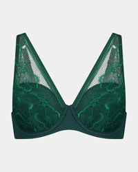Effortless Lace Contour Bra in RAIN FOREST. Flat lay front view
