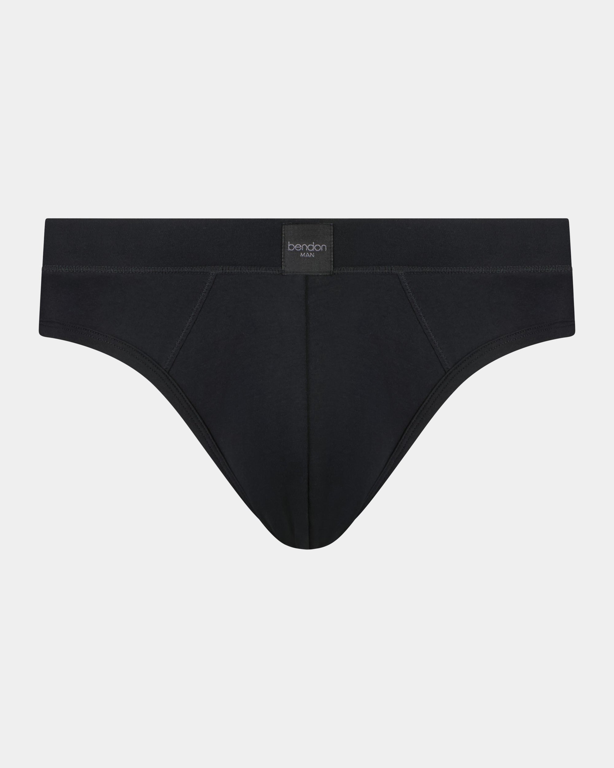 High Tech Cotton Mens Brief in BLACK. Flat lay front view