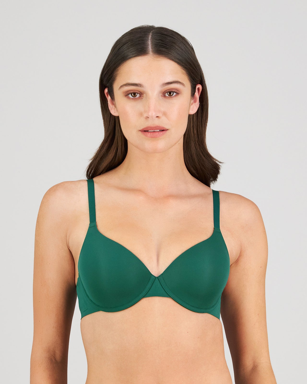 Model wears Comfit Collection Contour Bra in RAIN FOREST. On body front view