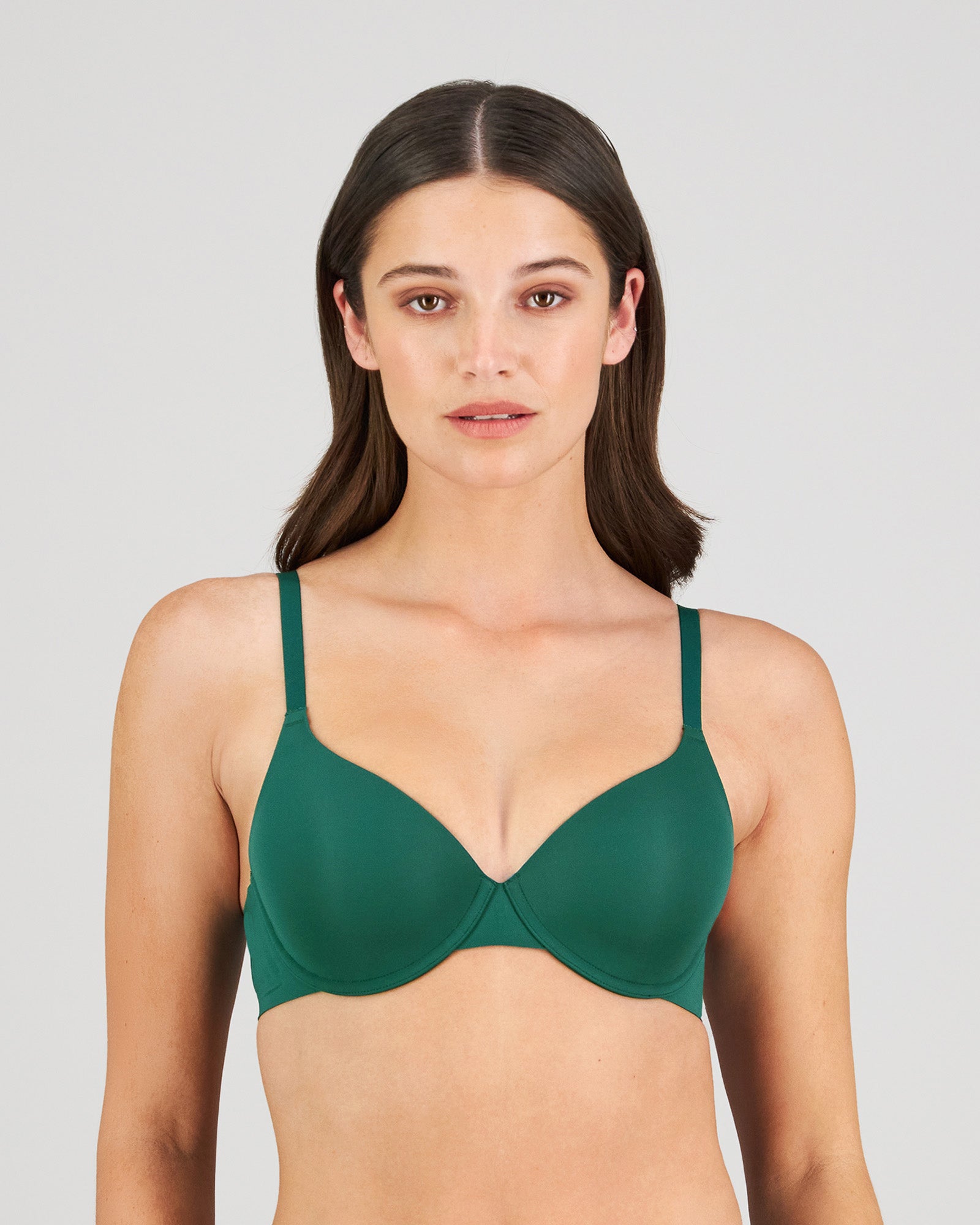Model wears Comfit Collection Contour Bra in RAIN FOREST. On body front view
