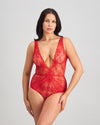 Model wears Giuliana Bodysuit in SALSA. On body front view