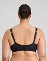 Model wears Charlotte Underwire Bra in BLACK. On body back view