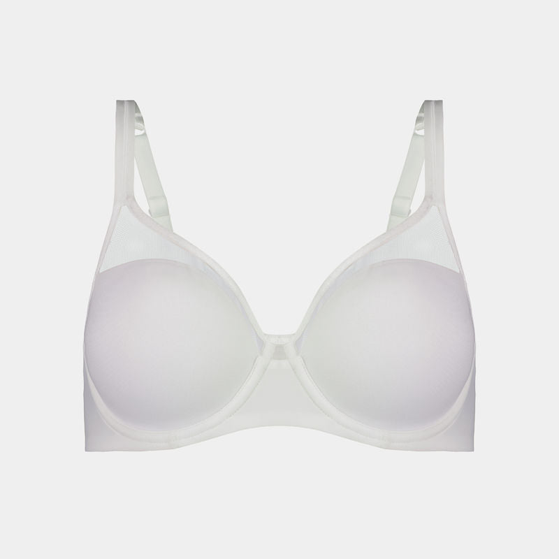 Solid And Sheer Contour Bra in WHITE. Flat lay front view