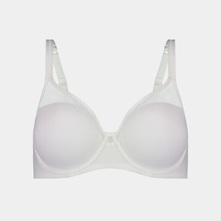Solid And Sheer Contour Bra in WHITE. Flat lay front view
