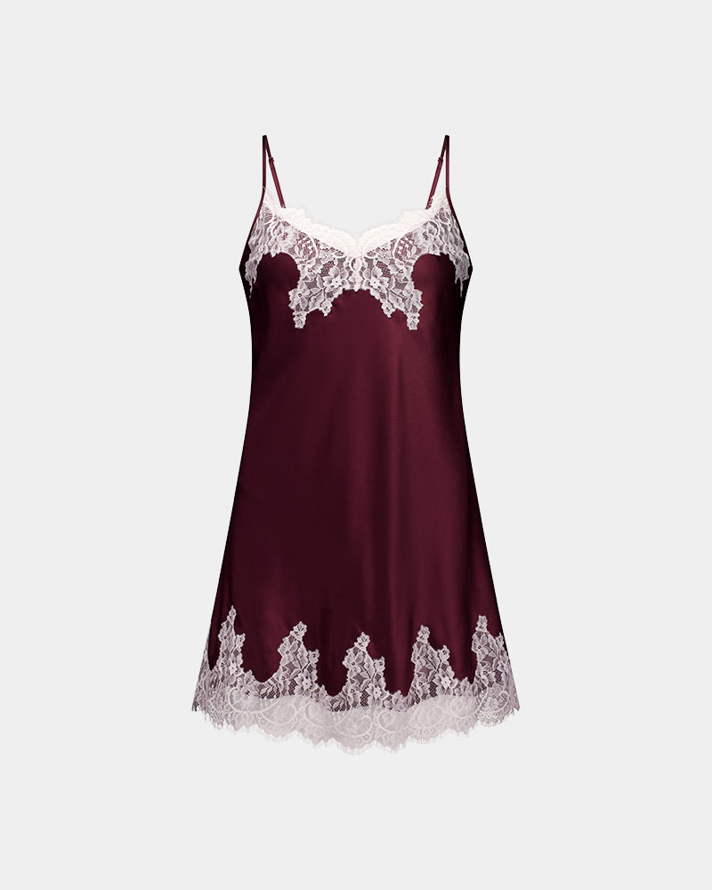 Sweet Indulgence Chemise in FIG/PALE LILAC. Flat lay front view