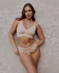 Bendon Restore Wire Free Front Opening Bra in LATTE. Feature shot