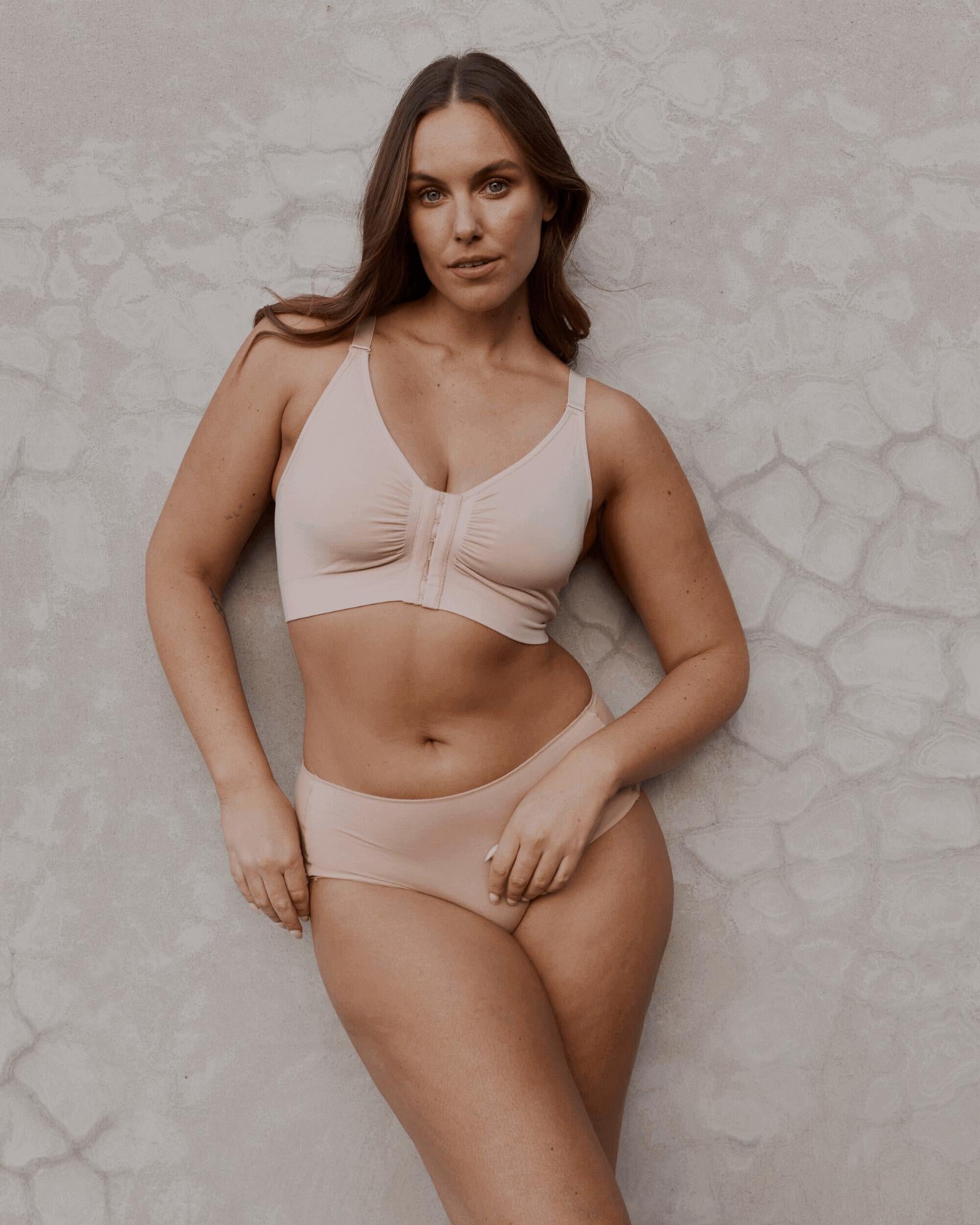 Bendon Restore Wire Free Front Opening Bra in LATTE. Feature shot