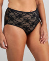Model wears Lace Sculpt Full Brief in BLACK. On body side view