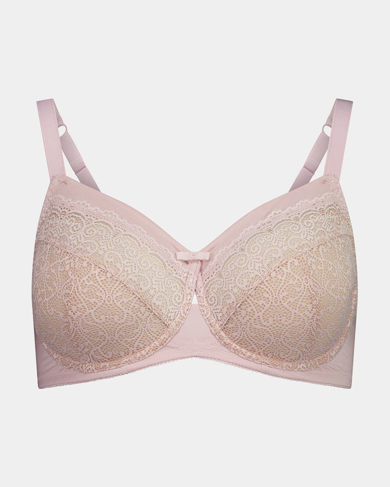 Graceful Lace Underwire Bra in PALE LILAC. Flat lay front view