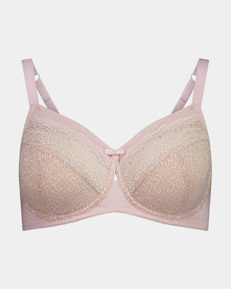Graceful Lace Underwire Bra in PALE LILAC. Flat lay front view